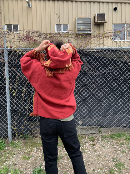 Red and Gold Embroidered Blanket Hoodie