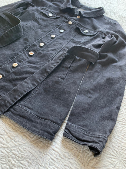 Black Denim Belted Snake Jacket [L]