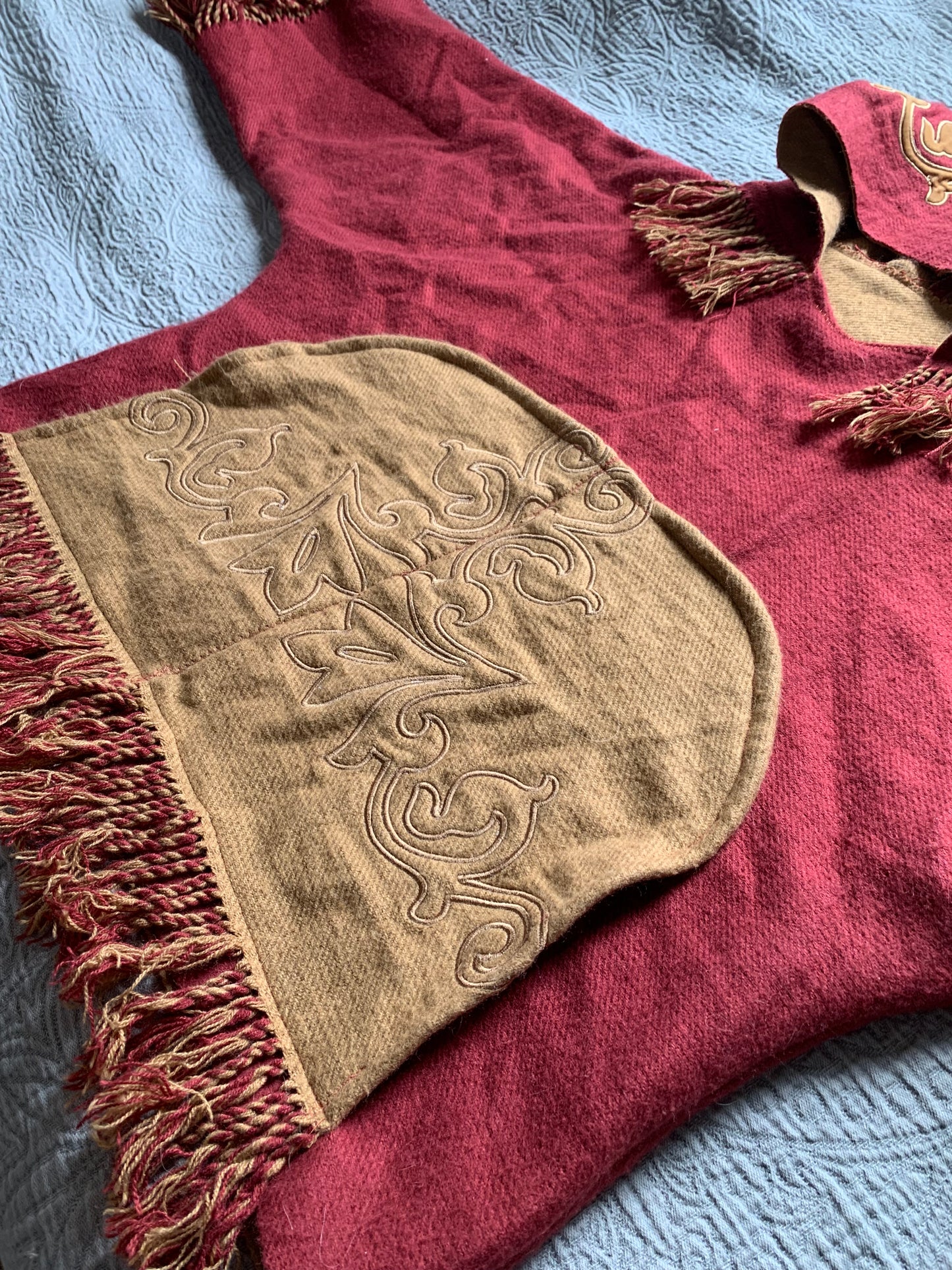 Red and Gold Embroidered Blanket Hoodie