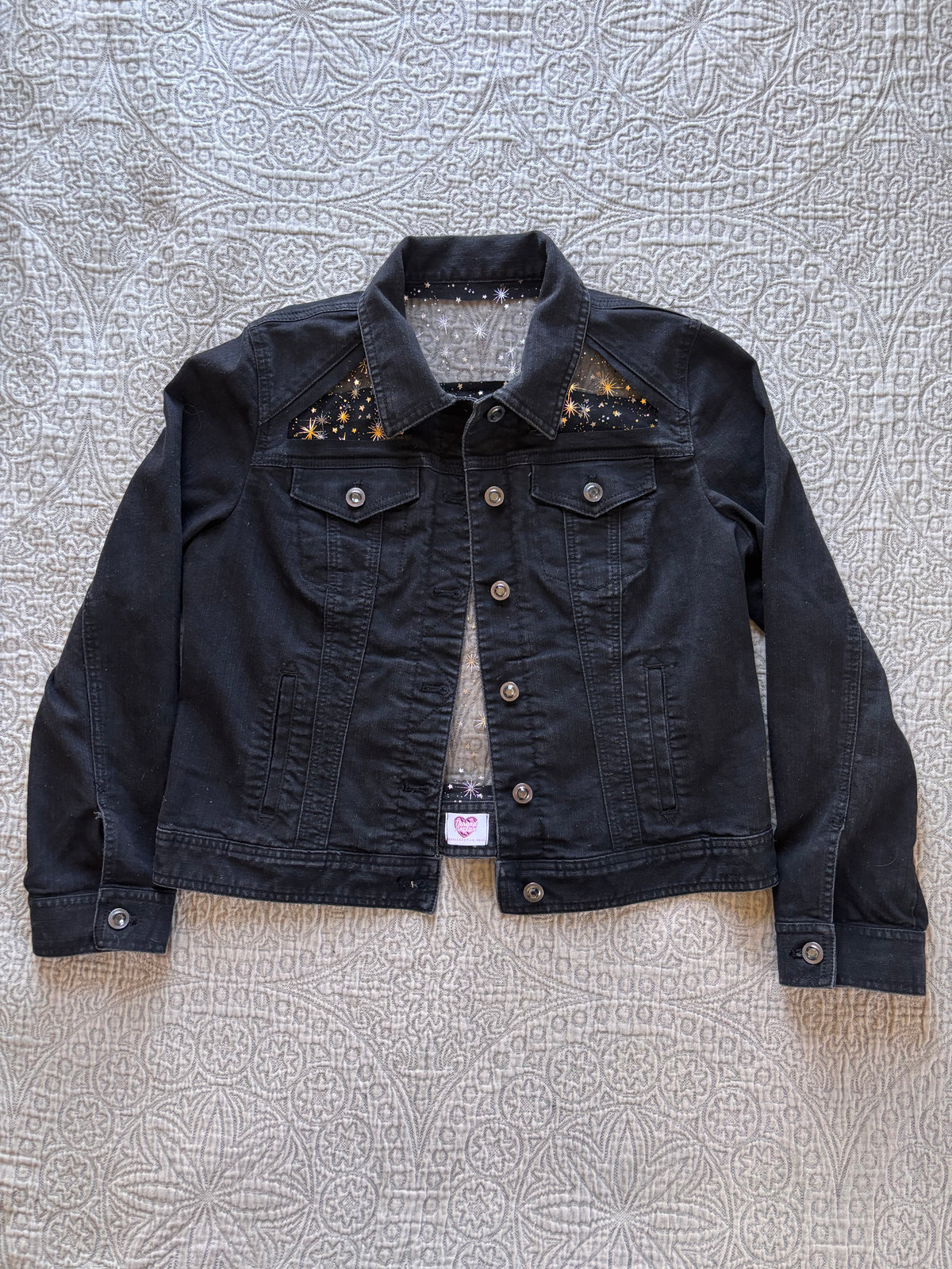 Black Denim Gold Stars Jacket [L]