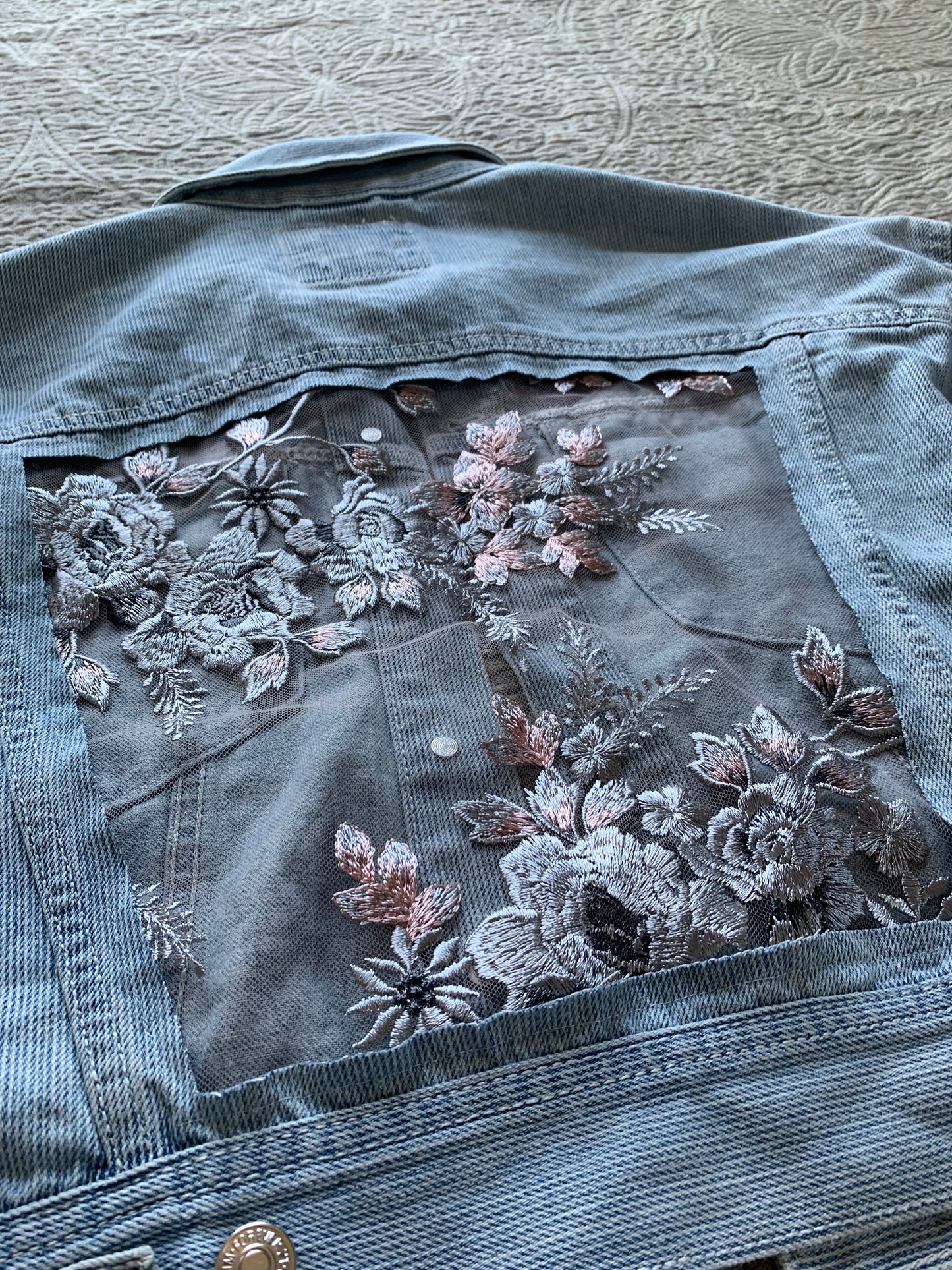 Striped Denim Silver Floral Jacket [L]