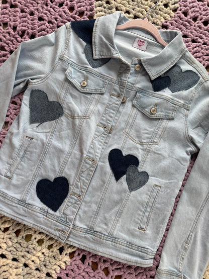 Light Blue Denim Frayed Hearts Jacket [L]