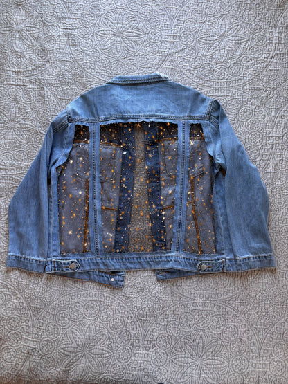 Gold Stars Distressed Denim Jacket [XL]