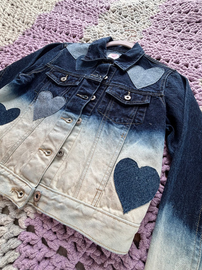 Acid Washed Denim Frayed Hearts Jacket [M]