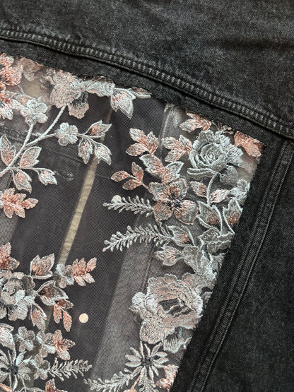 Black Denim Silver Floral Jacket [2X]