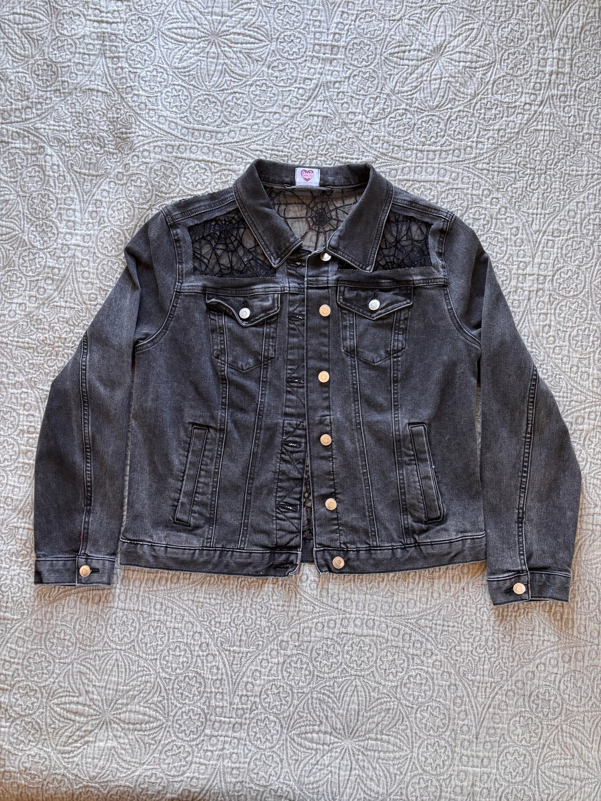 Black Denim Spiderwebs Jacket [XL]