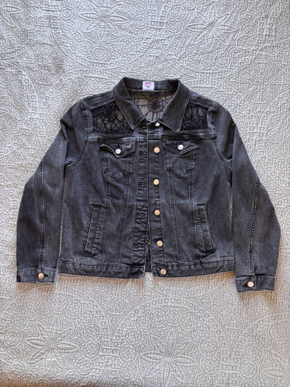 Black Denim Spiderwebs Jacket [XL]