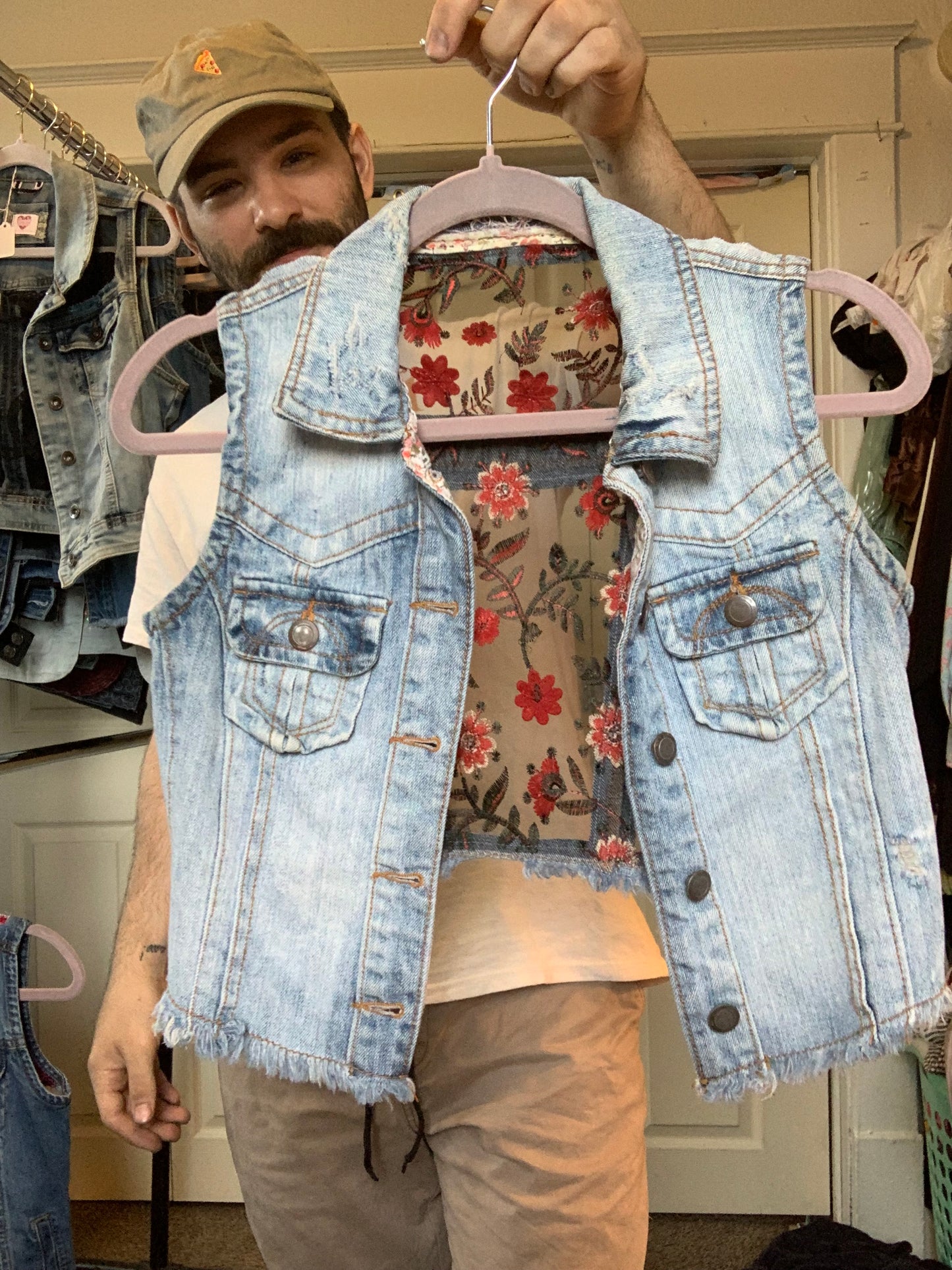 Distressed Denim Wildflowers Vest [XS]