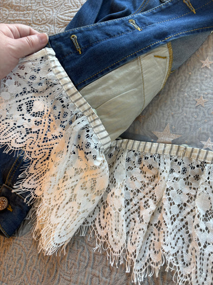 Gold Stars Removable Lace-Bottom Denim Jacket [1X]