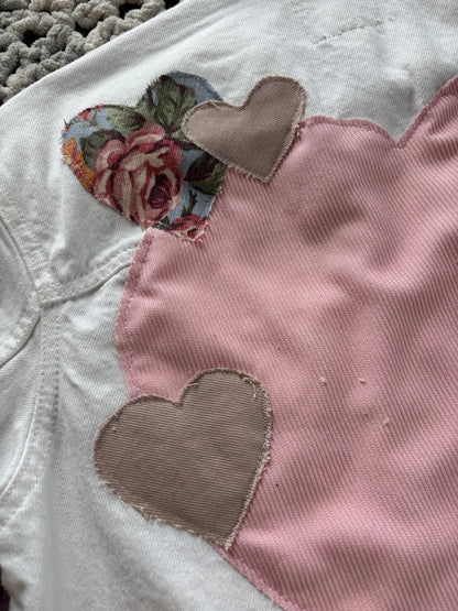 Distressed White Denim Hearts Jacket [L]