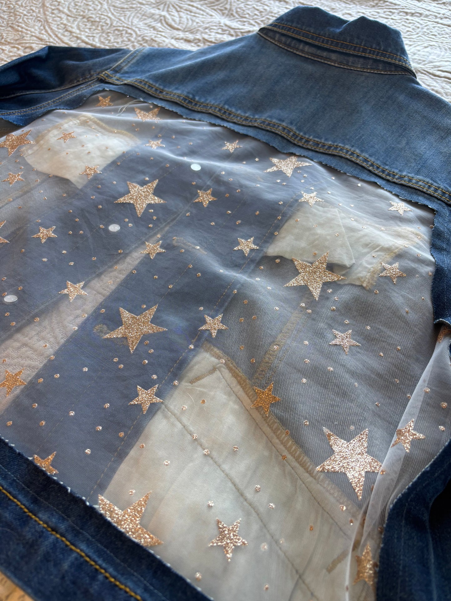 Gold Stars Removable Lace-Bottom Denim Jacket [1X]