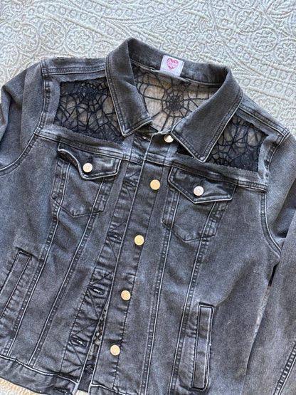 Black Denim Spiderwebs Jacket [XL]
