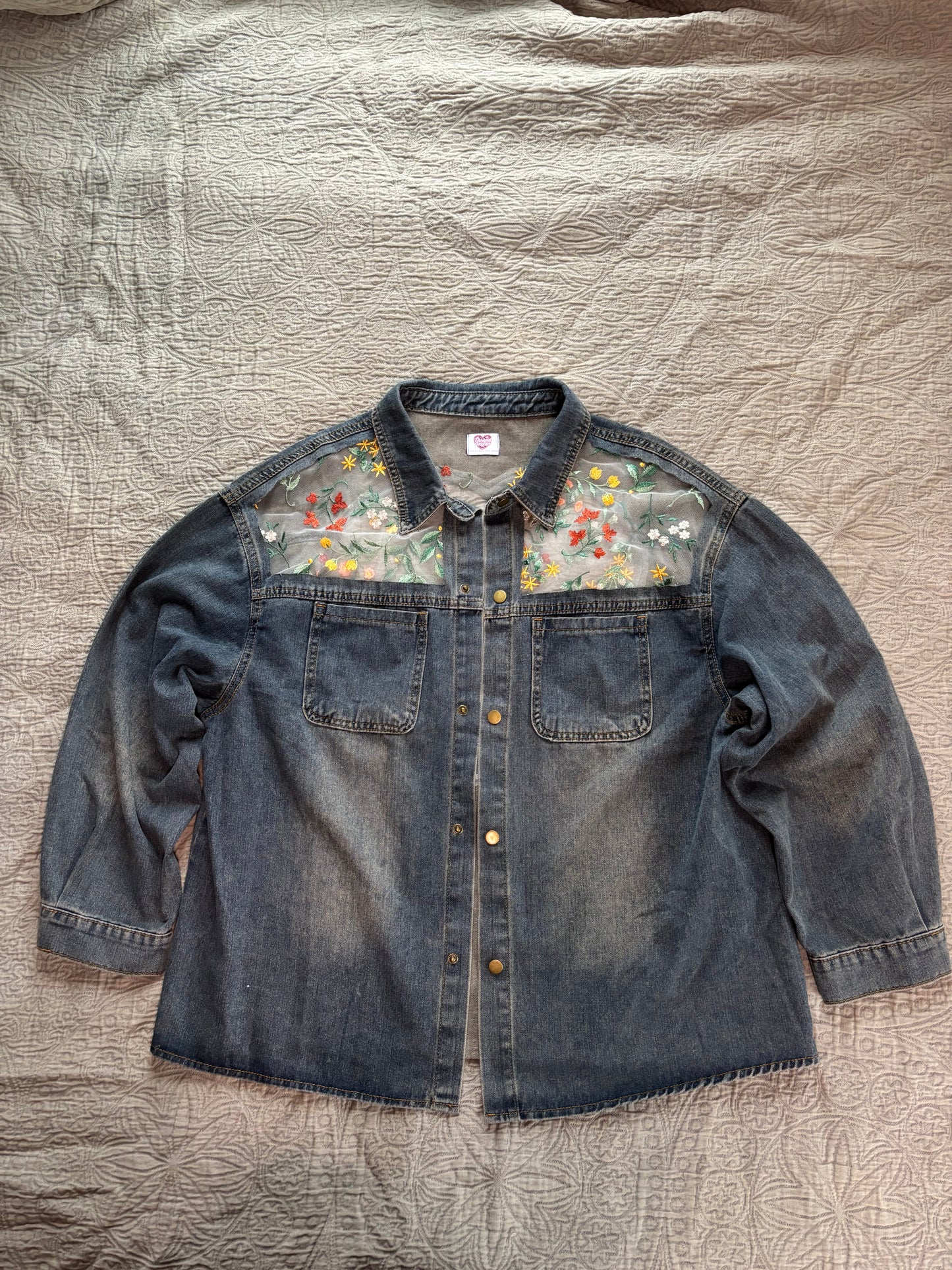 Denim Fall Wildflowers Heart Jacket [3X]