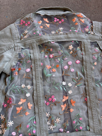 Green Denim Flowers Jacket [L]