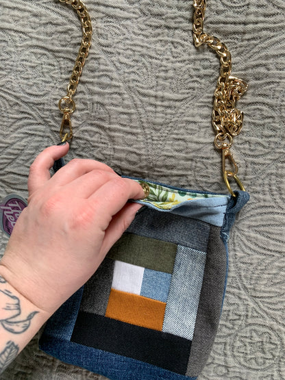 Denim Quilt Block Cross Body Bag