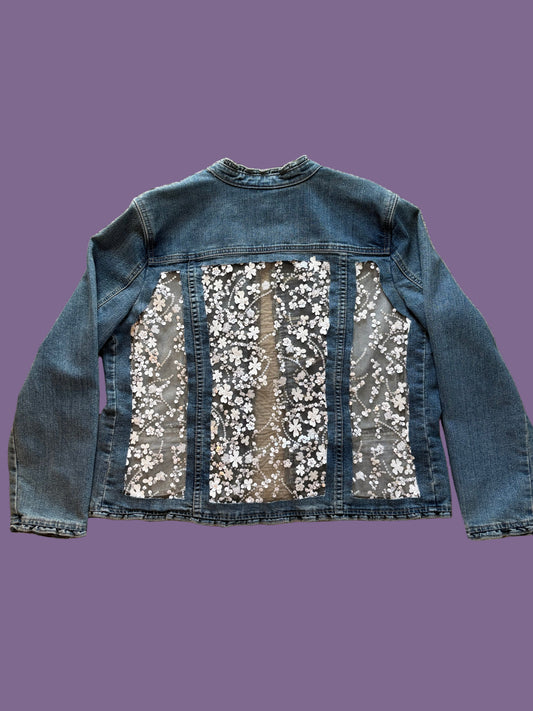 Frilly Denim Silver Floral Jacket [XL]