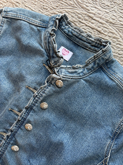 Frilly Denim Silver Floral Jacket [XL]