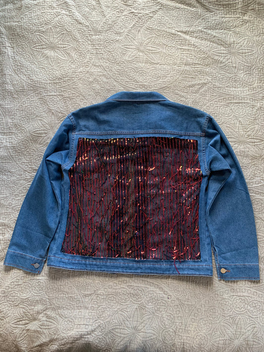 Denim Sequin Tassels Jacket [XL]