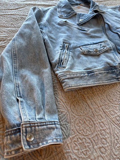 Gold Stars Light Wash Denim Bomber Jacket [XL]