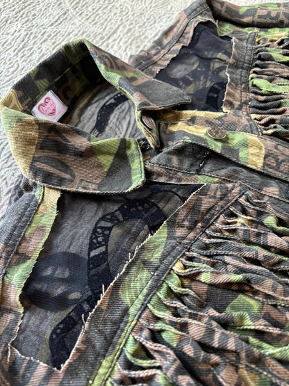 Camo Denim Fringe Snakes Jacket [L]