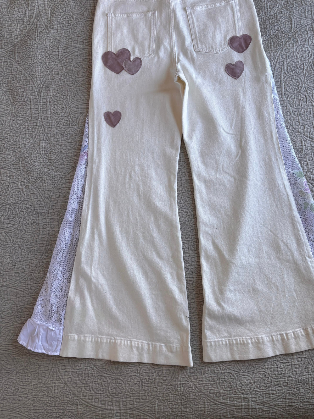 White Denim High Waisted Lace Flare Jeans [M]