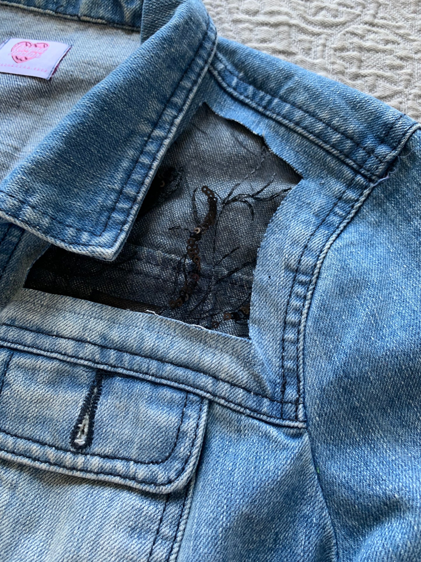 Cropped Denim Spooky Tree Jacket [M]