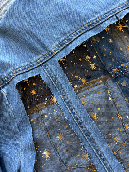 Gold Stars Distressed Denim Jacket [XL]