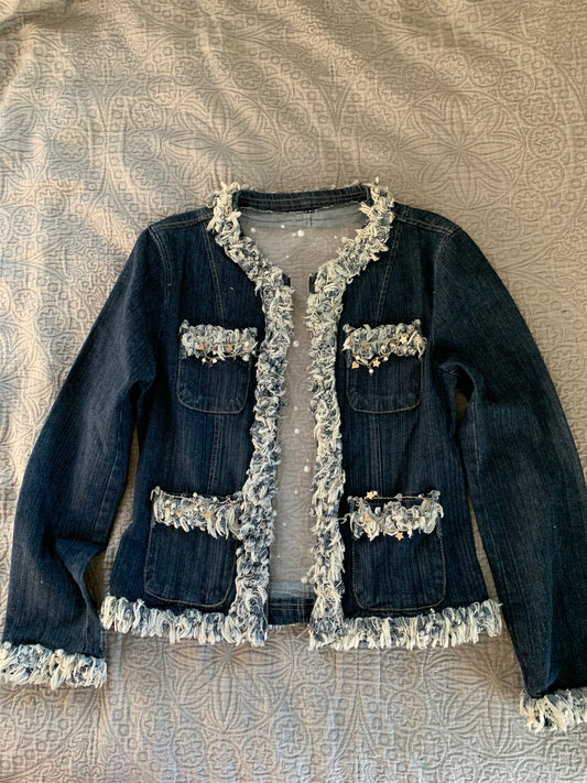 Denim Fray Trimmed Pearls and Charms [L]