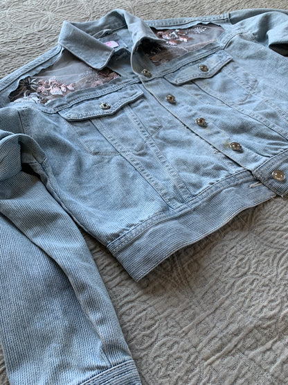 Striped Denim Silver Floral Jacket [L]