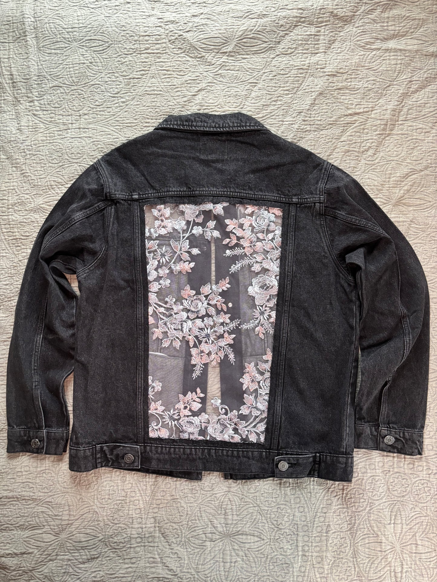 Black Denim Silver Floral Jacket [2X]