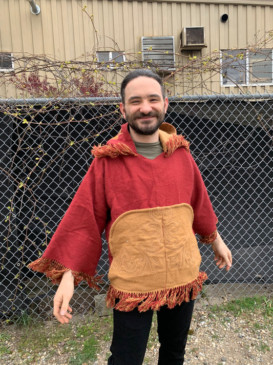 Red and Gold Embroidered Blanket Hoodie