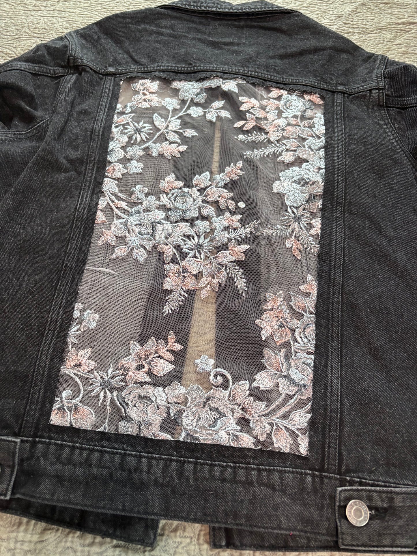 Black Denim Silver Floral Jacket [2X]