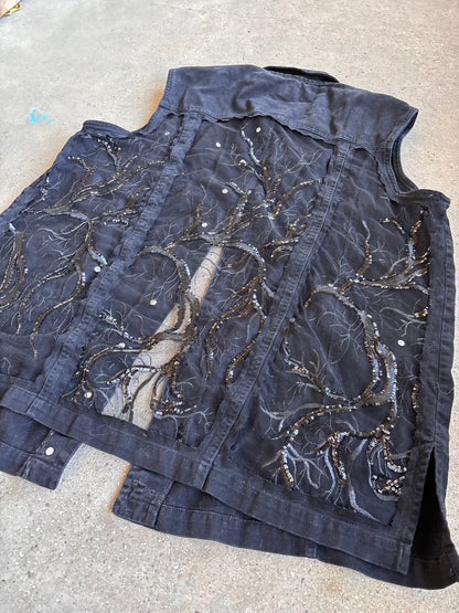 Black Denim Branches Vest [4X]