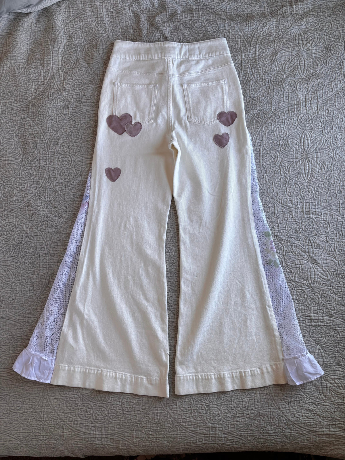 White Denim High Waisted Lace Flare Jeans [M]