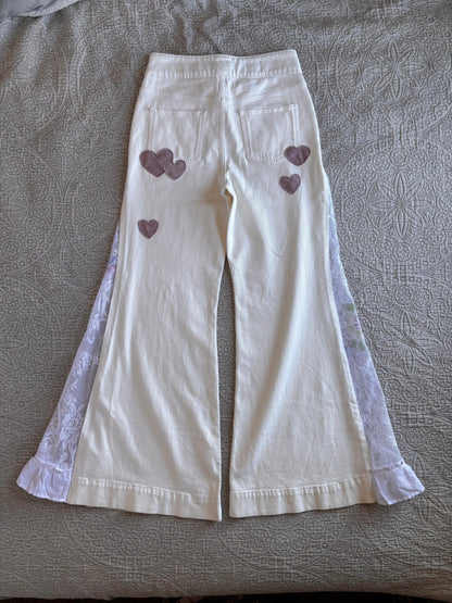 White Denim High Waisted Lace Flare Jeans [M]