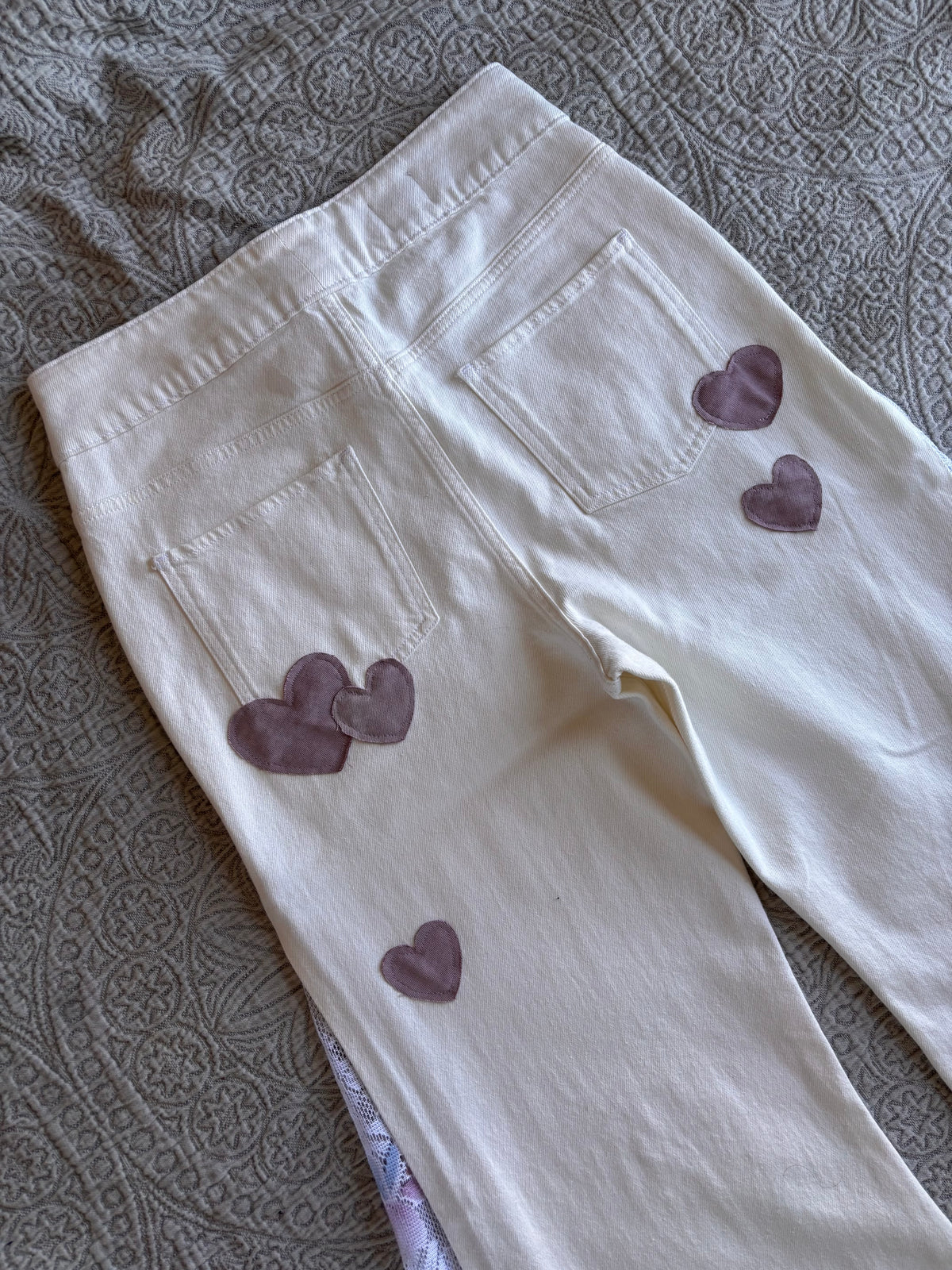 White Denim High Waisted Lace Flare Jeans [M]