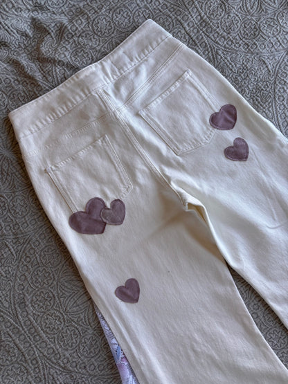 White Denim High Waisted Lace Flare Jeans [M]