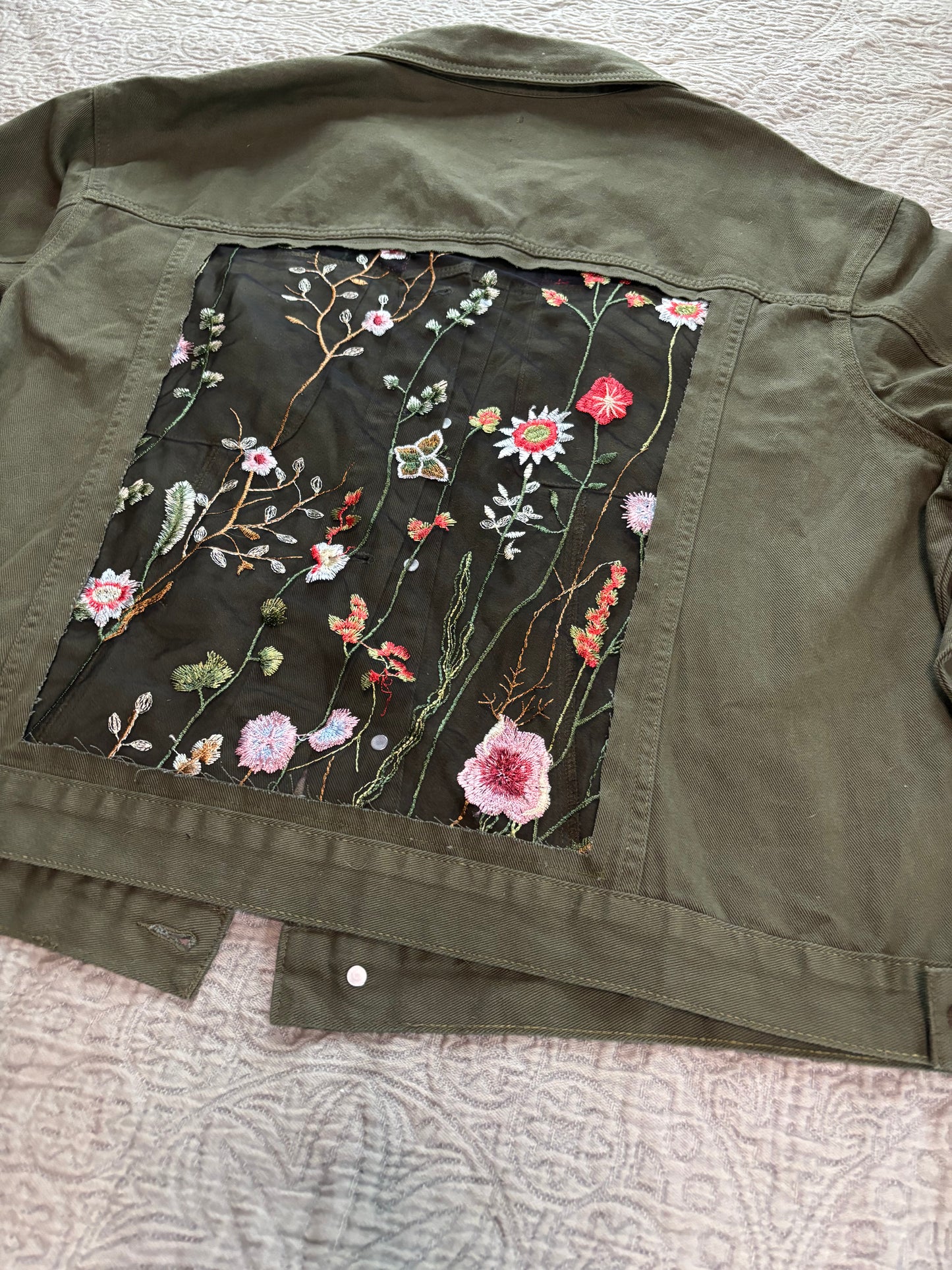 Green Denim Wildflowers Jacket [4X]