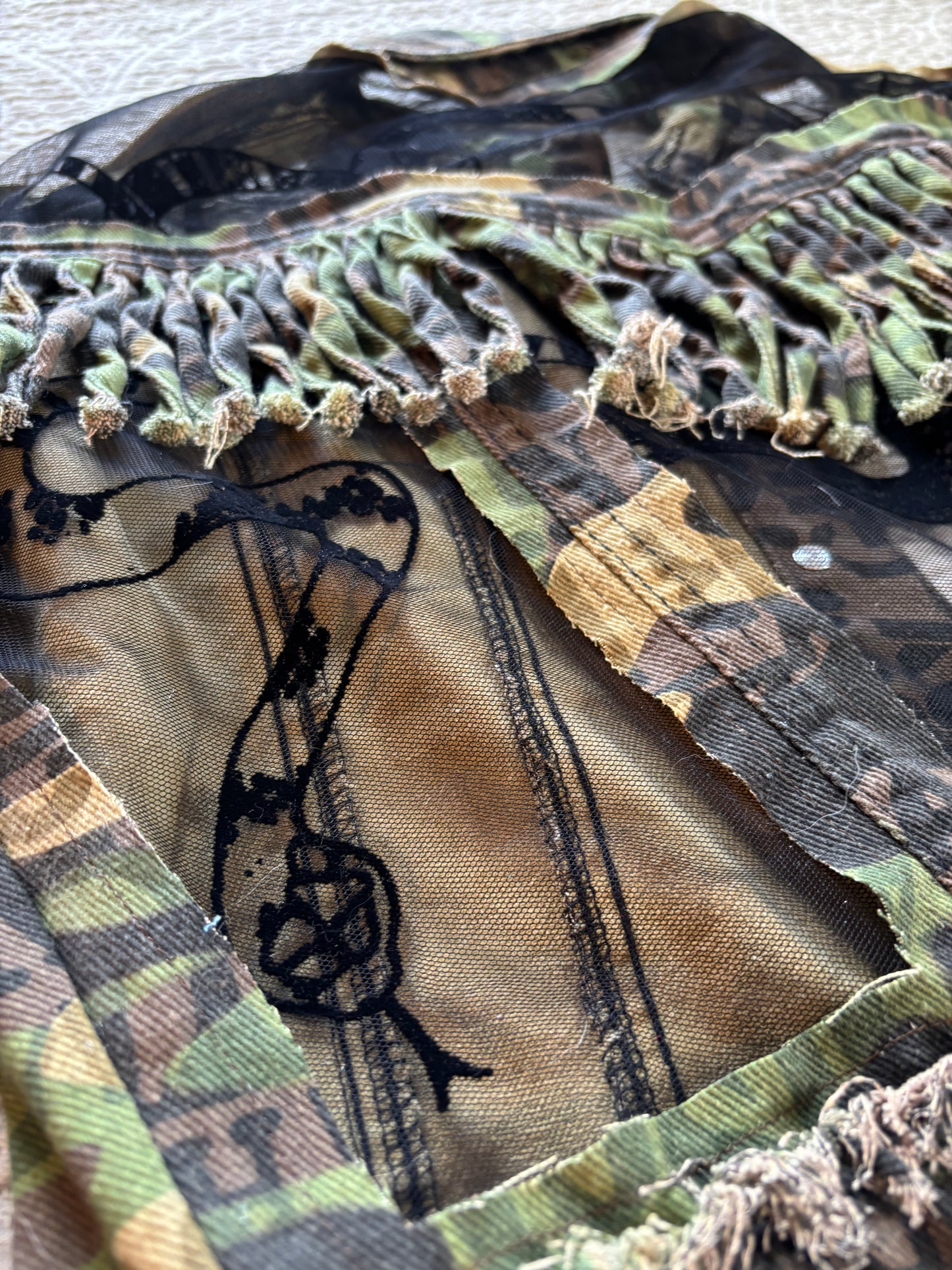 Camo Denim Fringe Snakes Jacket [L]
