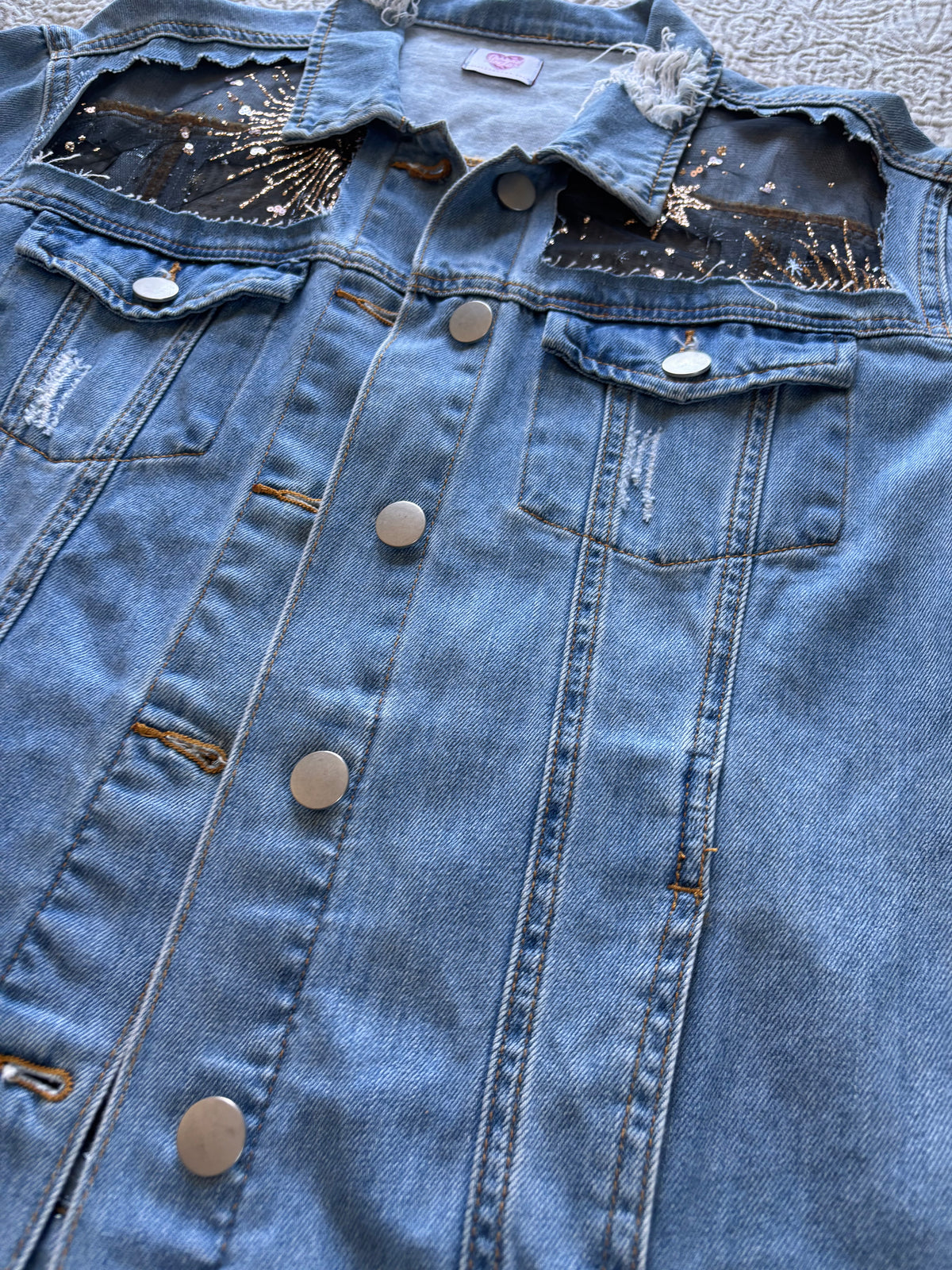 Gold Stars Distressed Denim Jacket [XL]