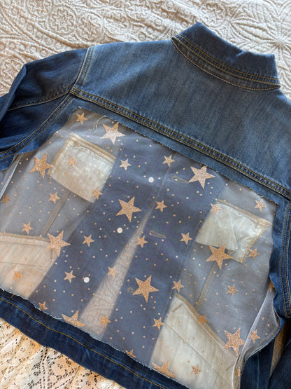 Gold Stars Removable Lace-Bottom Denim Jacket [1X]