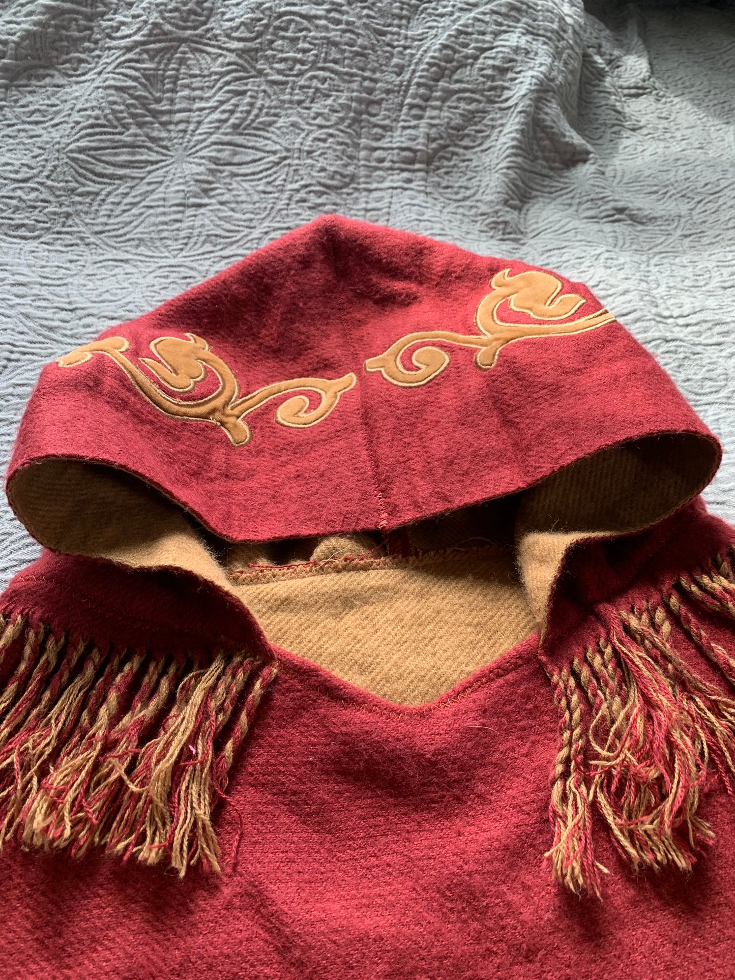 Red and Gold Embroidered Blanket Hoodie