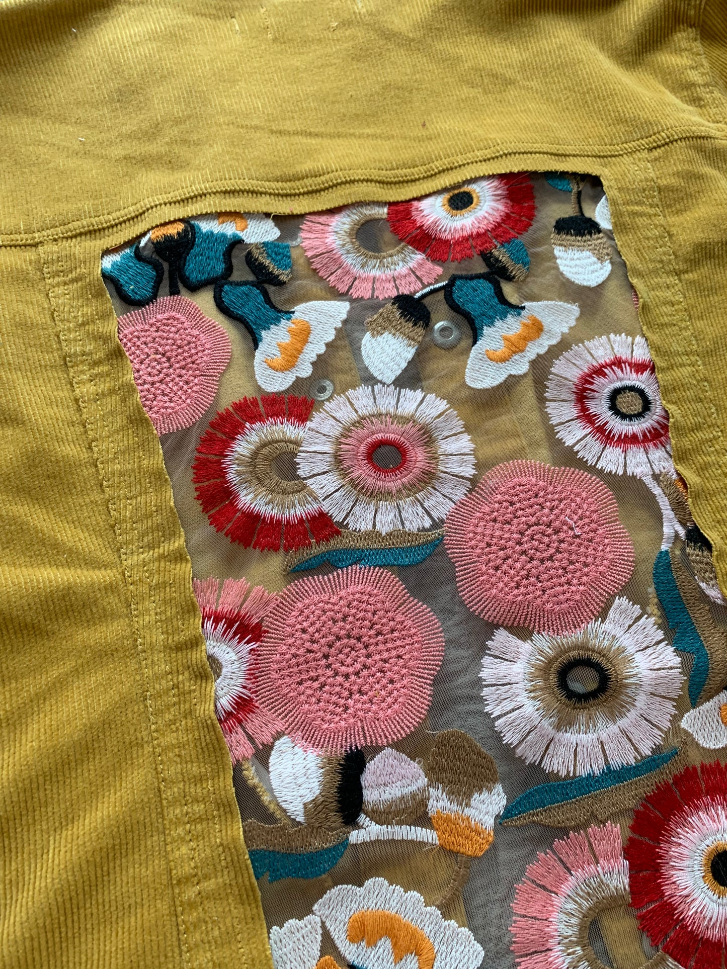 Mustard Corduroy Peach Floral Jacket [XL]