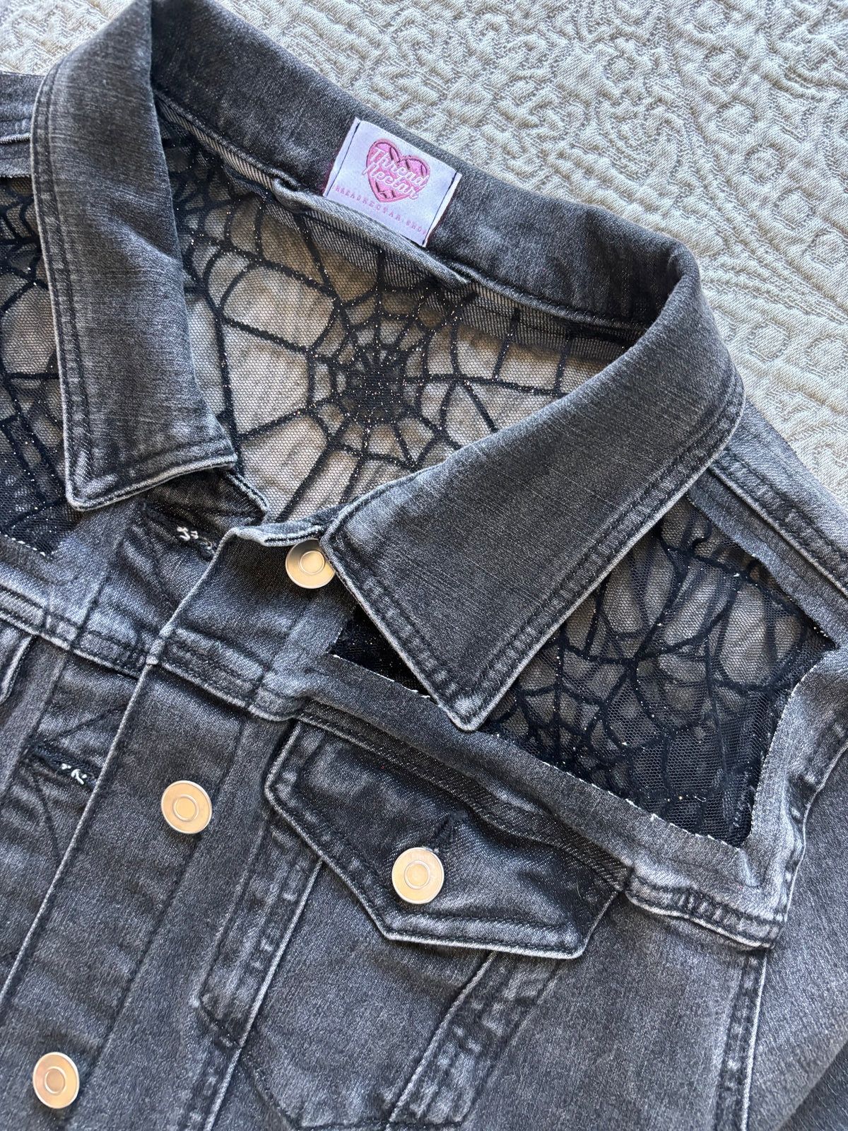 Black Denim Spiderwebs Jacket [XL]