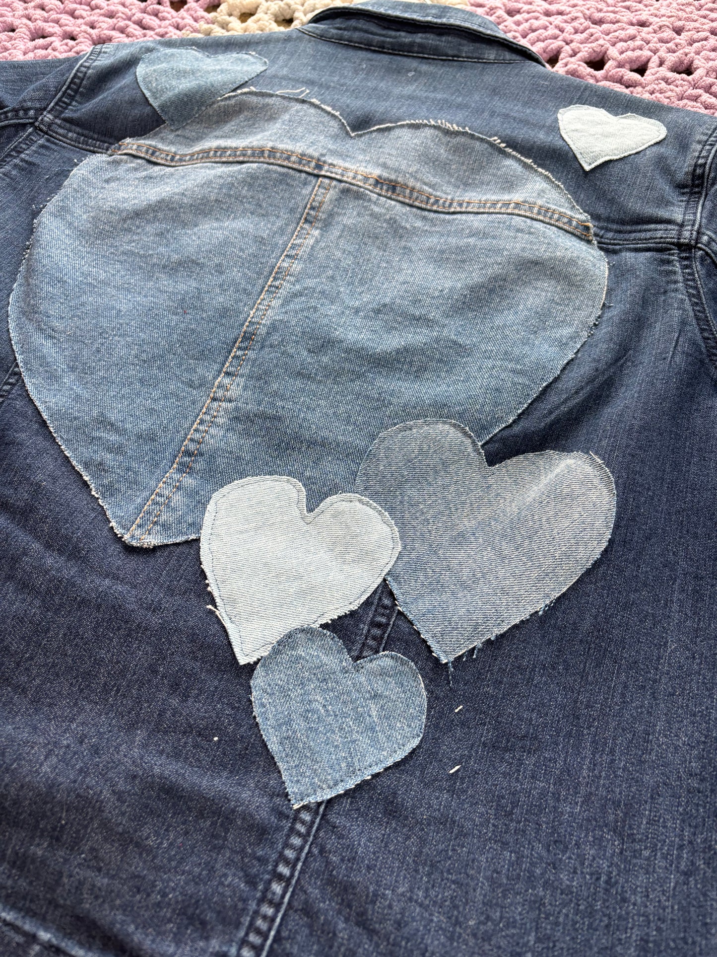 Dark Blue Denim Frayed Hearts Jacket [2X]