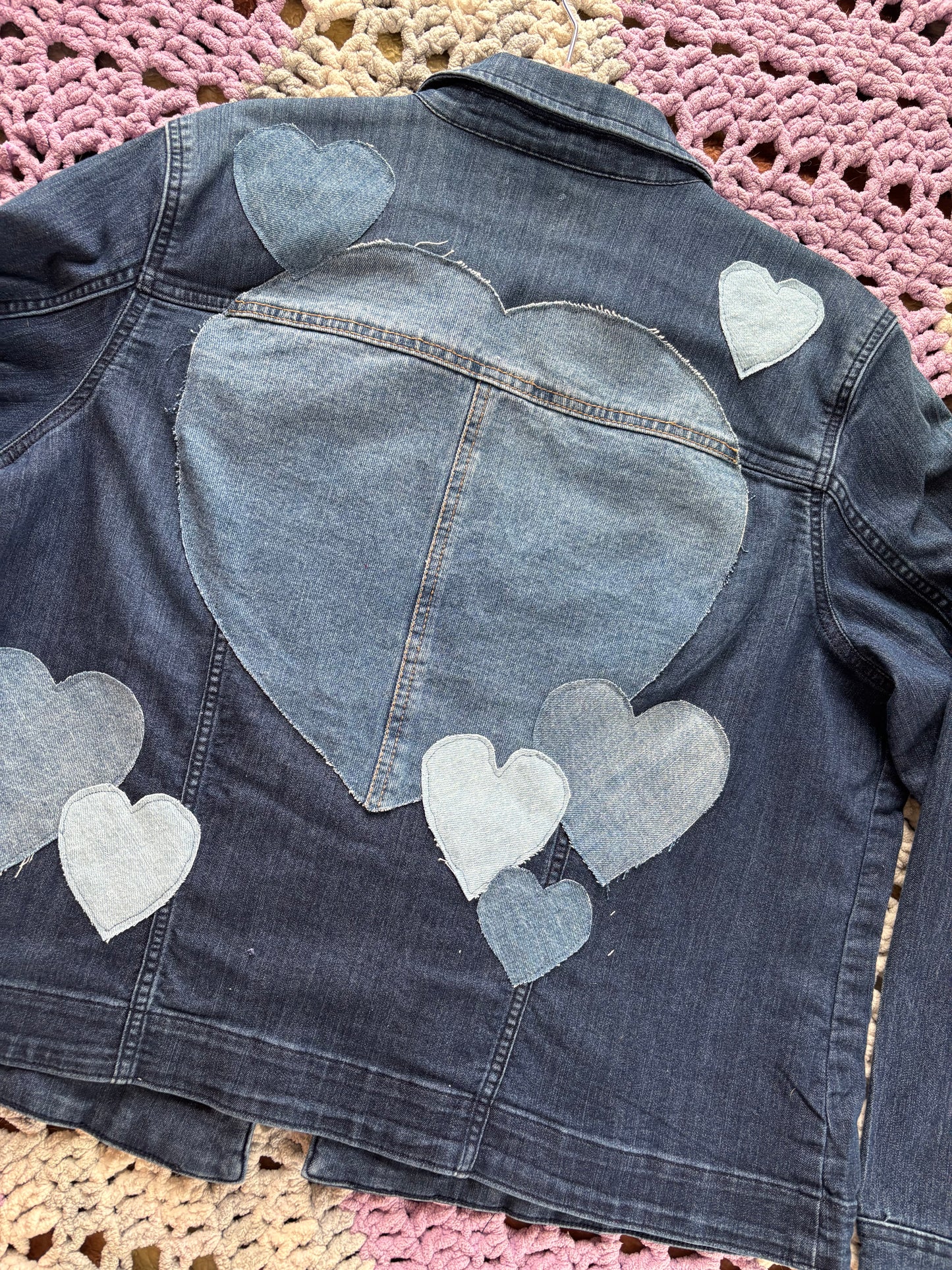 Dark Blue Denim Frayed Hearts Jacket [2X]