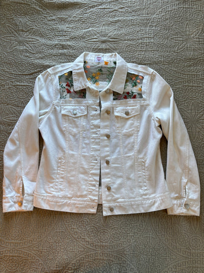 Fall Wildflowers White Denim Jacket [XL]