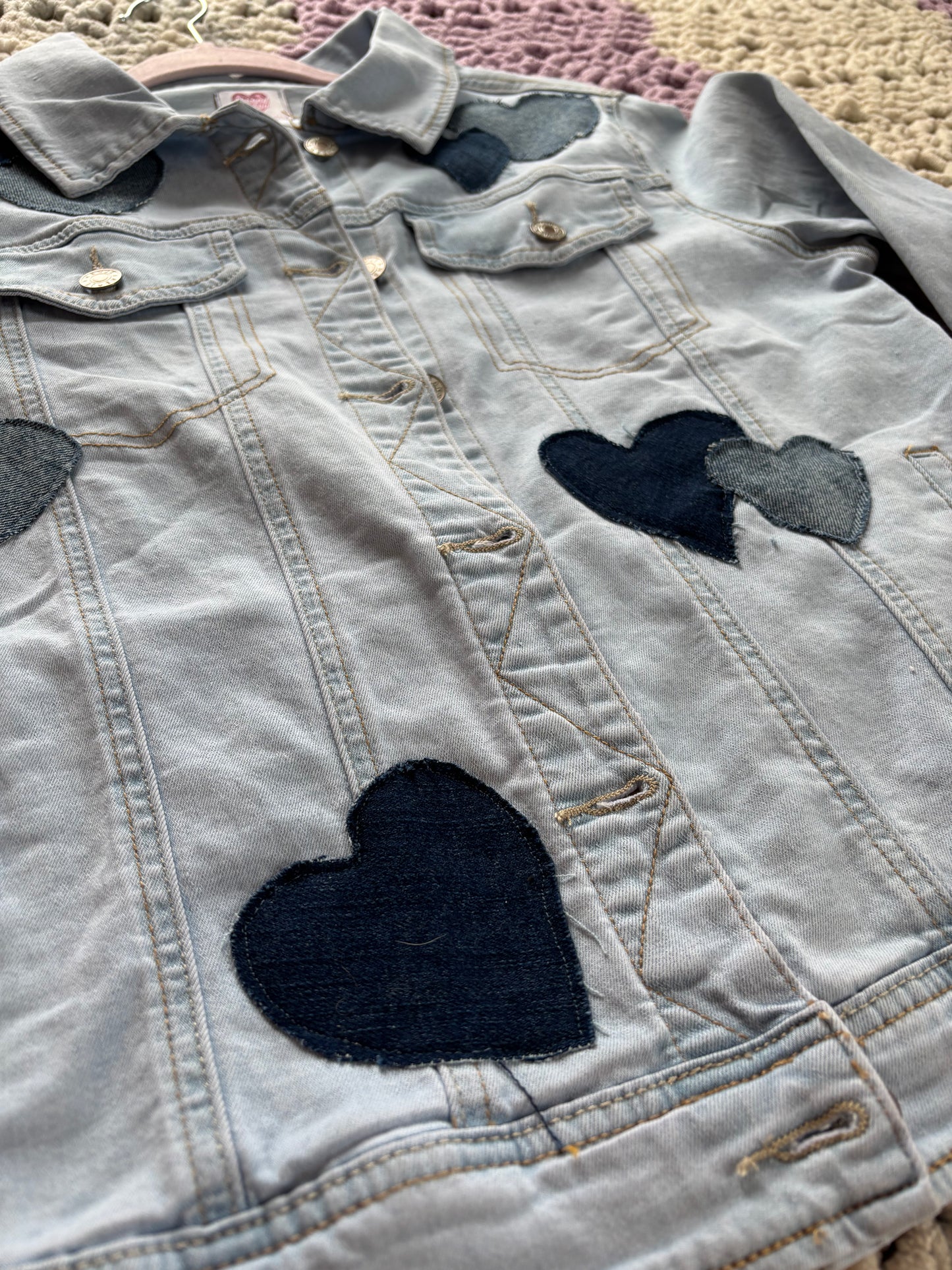 Light Blue Denim Frayed Hearts Jacket [L]