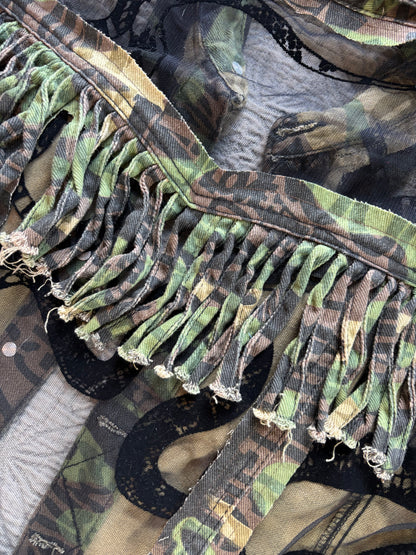 Camo Denim Fringe Snakes Jacket [L]