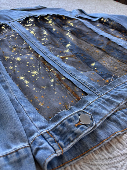 Gold Stars Distressed Denim Jacket [XL]